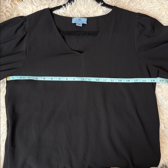CeCe Black V-Neck Blouse with Puff Sleeves - Picture 5 of 6